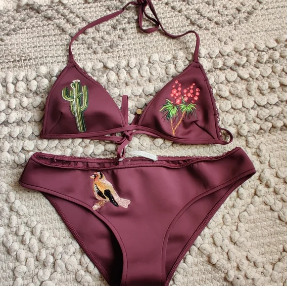 Stella McCartney Embroidered Bikini Set In Maroon Size Small - Picture 4 of 10